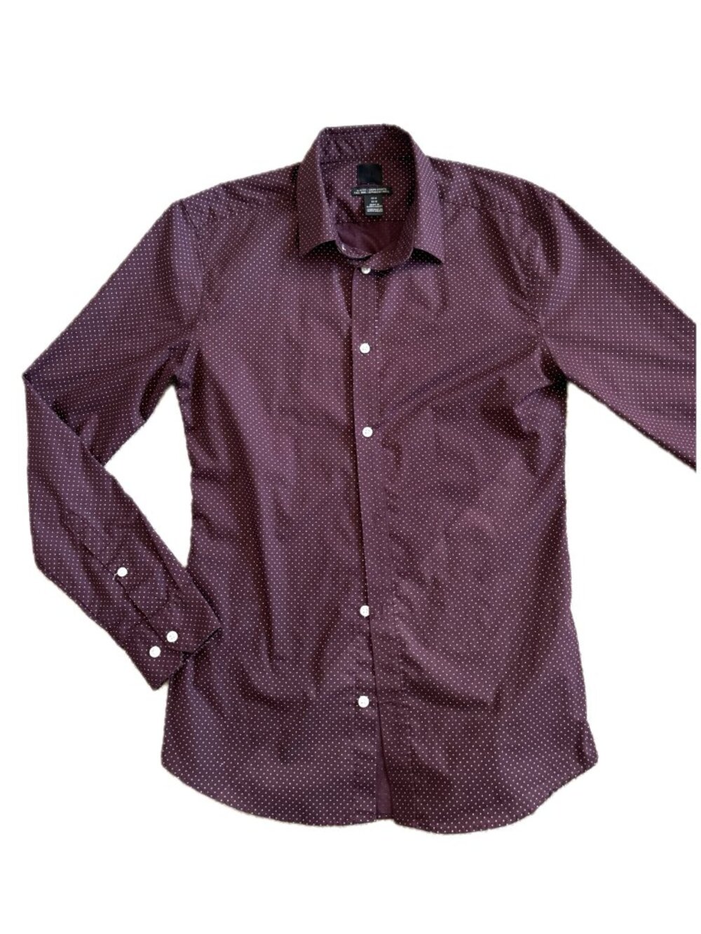 Mens Button Down shirt Slim Fit Sz M H&M Burgundy White Microdot